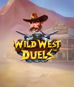  Dive into the daring world of "Wild West Duels" by Pragmatic Play, featuring a hardened gunslinger ready for a showdown. The image displays a fierce cowboy with crossed pistols, framed by a dusty Western town. His focused expression and detailed attire embody the spirit of the Old West. The game's title is clearly displayed in an ornate font, complementing the exciting theme. 