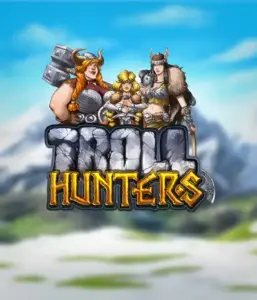 Immerse yourself in "Troll Hunters," where fierce Viking warriors stand ready to confront their foes. The logo shows a male and female Viking, dressed for battle, overlooking a frosty mountainous backdrop. They emanate power and determination, symbolizing the spirit of the game's adventurous theme.